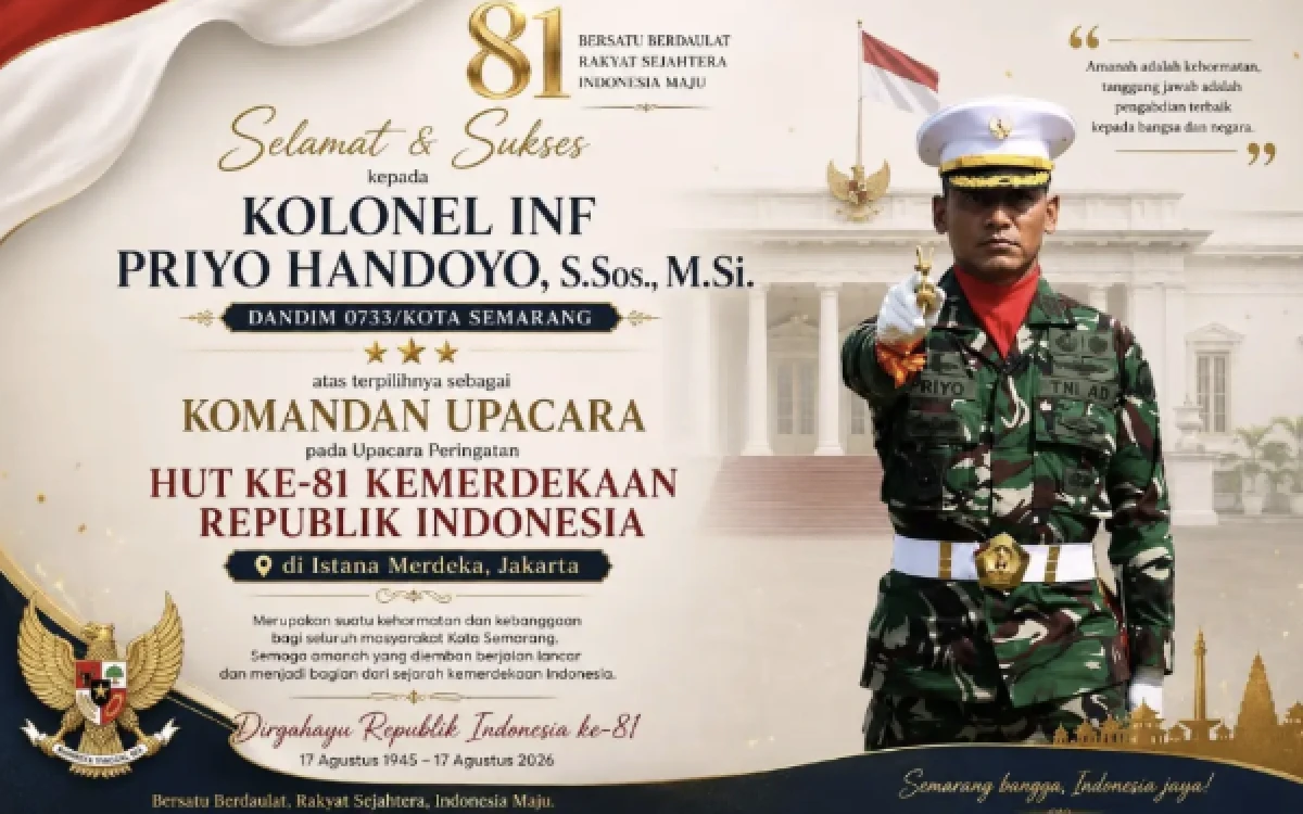 Thumbnail Berita - Profil Kolonel Priyo, Dandim Kota Semarang yang Jadi Komandan Upacara HUT RI