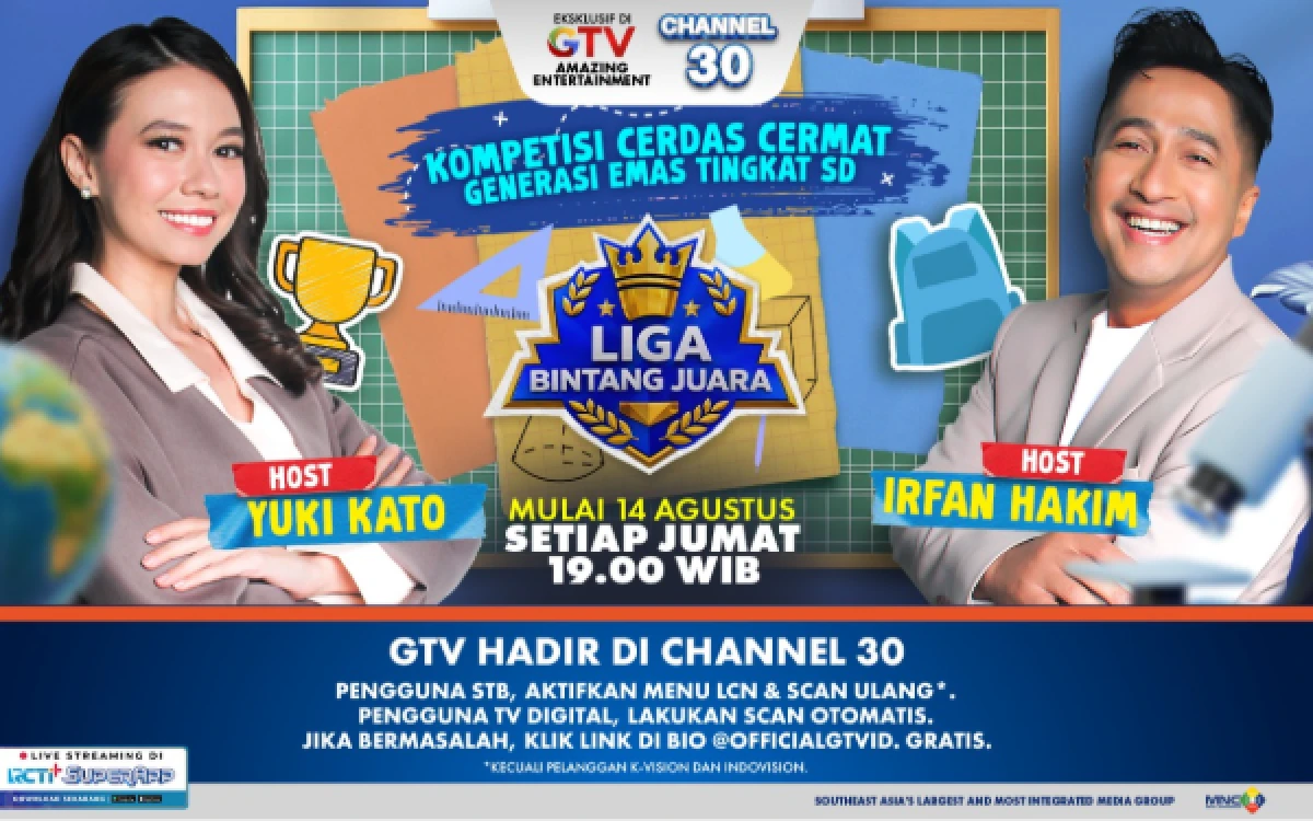 Thumbnail Berita - Siap-Siap Merapat ke GTV! Babak Utama Liga Bintang Juara Bersama Irfan Hakim & Yuki Kato Tayang Mulai 14 Agustus!