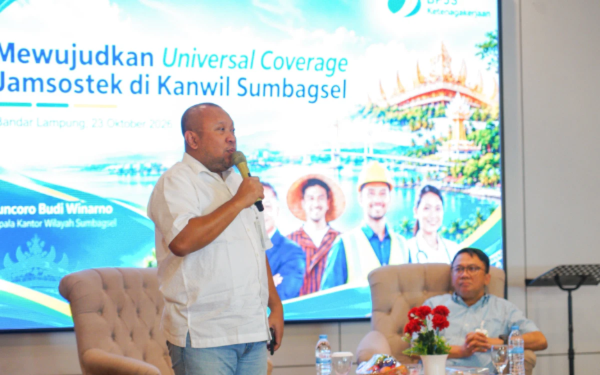 Foto Kakanwil  BPJS Ketenagakerjaan Sumbagsel dalam kegiatan Media Gathering Sumbagsel di Bandar Lampung, Jumat (23/10) (Foto: Humas Kanwil BPJS Ketenagakerjaan Sumbagsel)