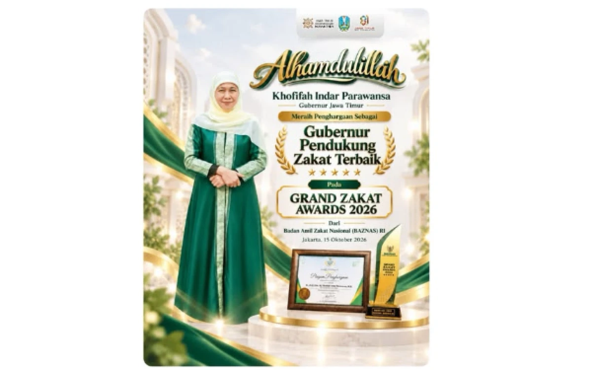 Thumbnail Berita - Gubernur Khofifah Raih Grand Zakat Award 2026, Dorong Zakat Produktif untuk Kemandirian Ekonomi