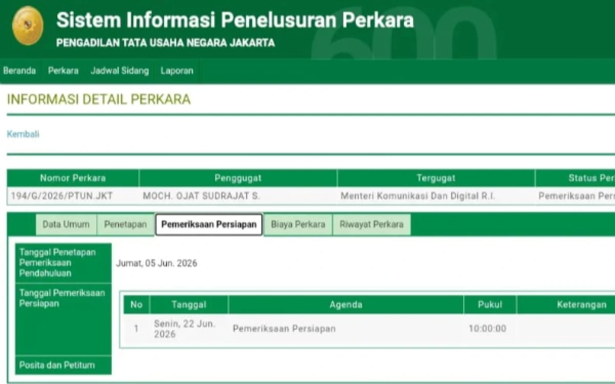 Thumbnail Berita - Wakil Ketua KI Banten Gugat Menteri Komdigi ke PTUN Jakarta, Minta Kepastian Hukum Rekrutmen Komisi Informasi Pusat