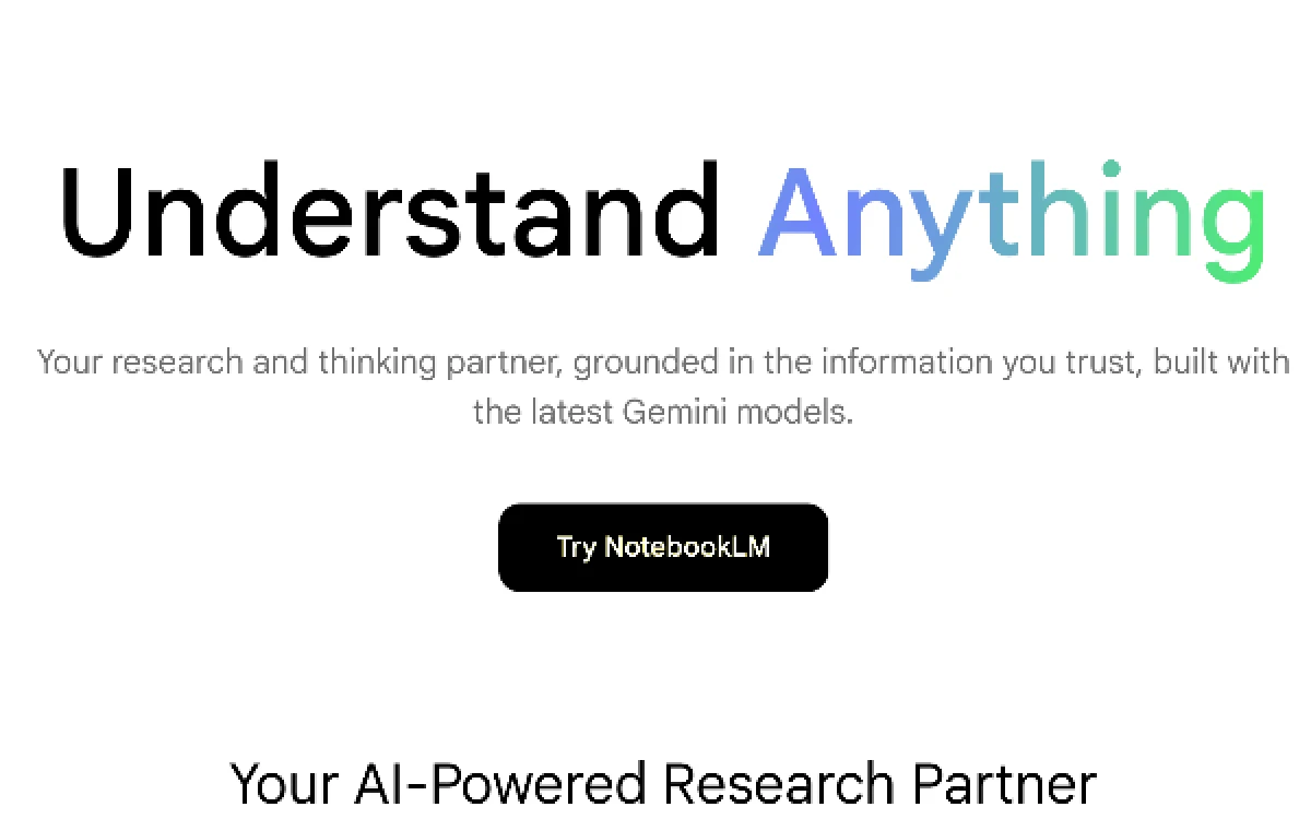 Foto Landing page minimalis yang ramahh bagi pengguna untuk mencoba layanan Google Notebook LM (Tangkapan Layar:  Notebook LM/ketik.com).