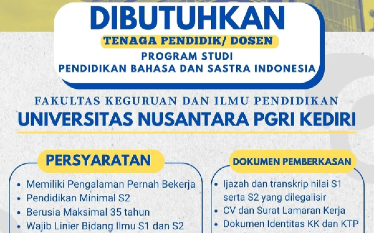 Thumbnail Berita - UNP Kediri Buka Lowongan Dosen Pendidikan Bahasa dan Sastra Indonesia, Ini Syarat Lengkapnya