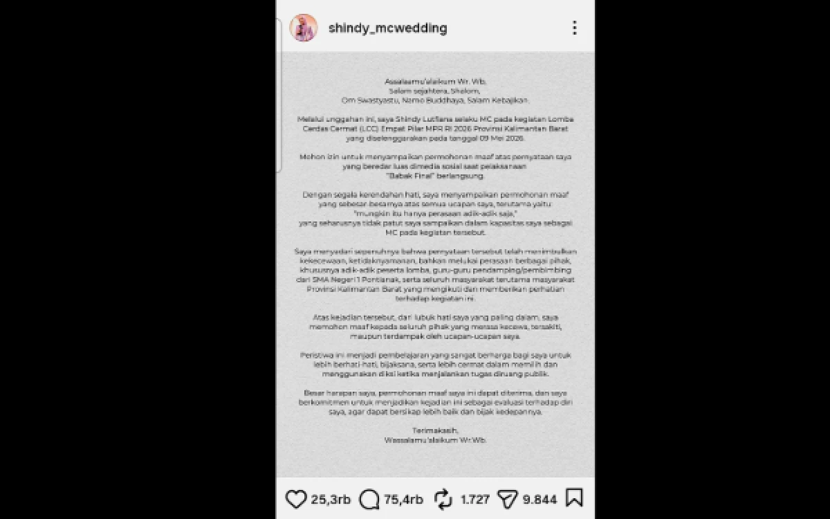 Thumbnail Berita - Shindy MC LCC MPR Minta Maaf di Medsos! Warganet Masih Geram, Ingin Klarifikasi Video dan Temui Langsung Josepha