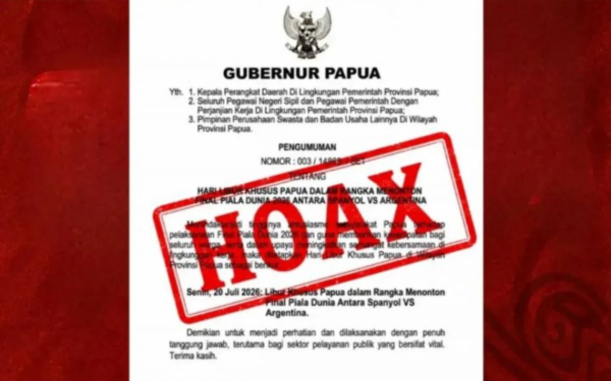 Thumbnail Berita - Pemprov Papua: Surat Edaran Libur Nonton Final Piala Dunia 2026 Hoaks