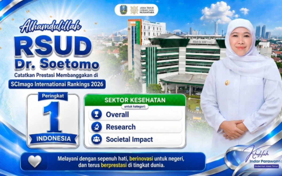Thumbnail Berita - RSUD Dr. Soetomo Juara Nasional SCImago 2026, Gubernur Khofifah: Bukti layanan Kesehatan Jawa Timur Diakui Dunia