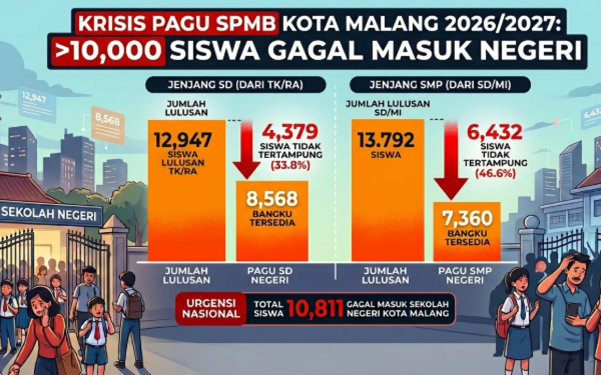 Thumbnail Berita - Krisis Pagu SPMB Kota Malang, 10 Ribu Lulusan Gagal Masuk Sekolah Negeri
