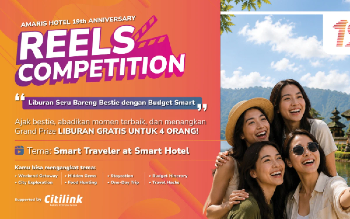 Thumbnail Berita - Rayakan HUT ke-19 Tahun, Amaris Hotel Gelar Reels Competition dengan Hadiah Paket Liburan Gratis