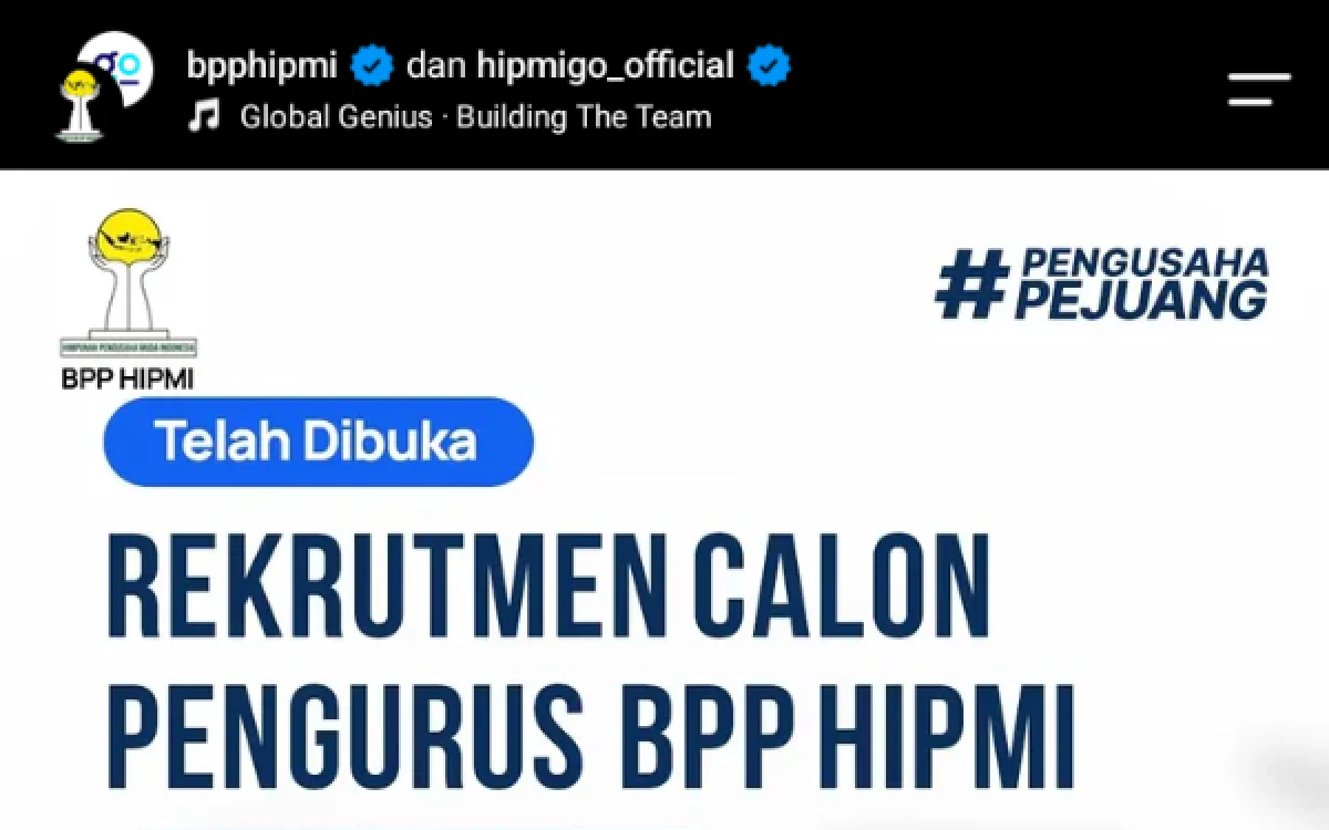 Thumbnail Berita - BPP HIPMI Buka Rekrutmen Calon Pengurus Masa Bakti 2026–2029, Cek Syarat dan Cara Daftarnya!