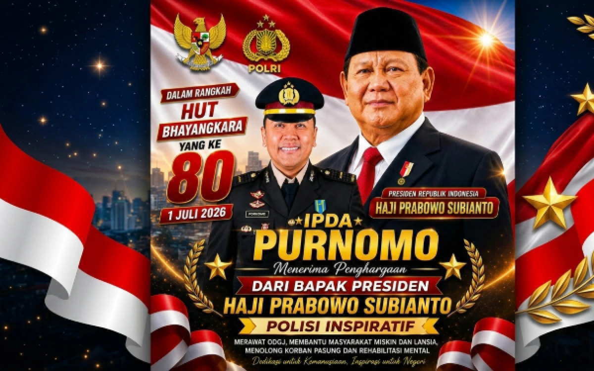 Foto Momentum peringatan Hari Ulang Tahun (HUT) Bhayangkara ke-80 Ipda Purnomo menerima anugerahi penghargaan sebagai Polisi Inspiratif. ( Foto: Instagram @purnomopolisibaik)