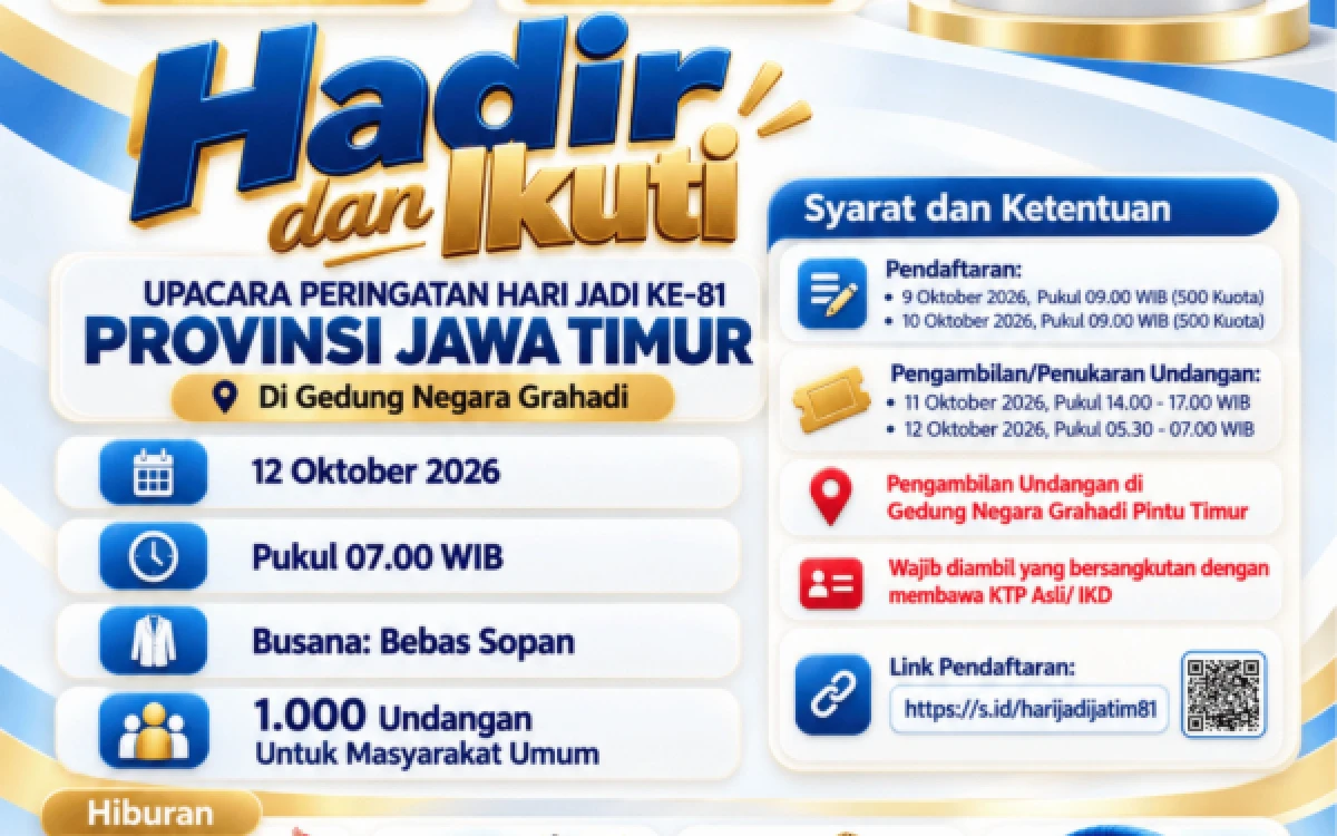 Thumbnail Berita - 500 Kuota Pertama Undangan Upacara Hari Jadi ke-81 Jatim Ludes dalam 31 Detik, Gubernur Khofifah Apresiasi Antusiasme Masyarakat