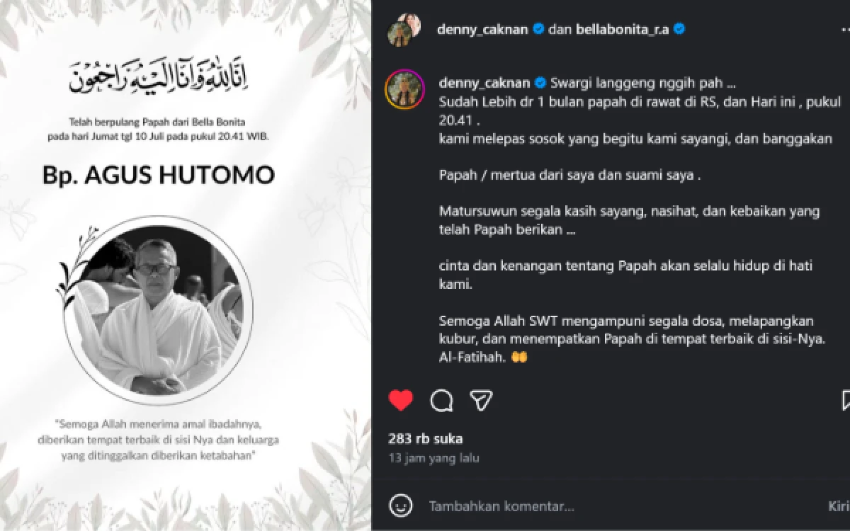 Thumbnail Berita - Kabar Duka, Mertua Denny Caknan Sekaligus Ayah Bella Bonita Meninggal Dunia