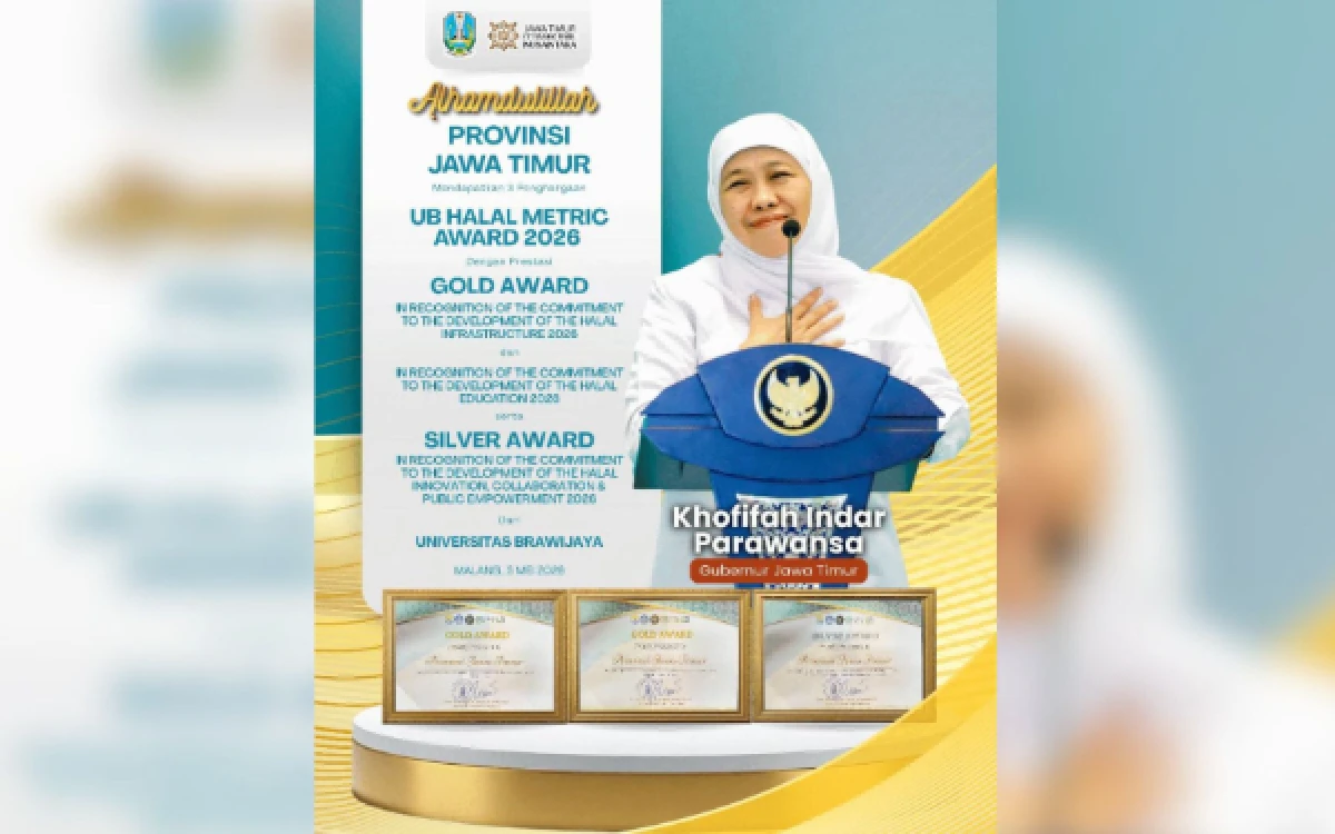 Thumbnail Berita - Gubernur Khofifah Bawa Jatim Raih Tiga Penghargaan di UB Halal Metric Award 2026