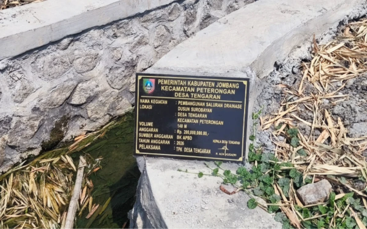Foto Proyek saluran drainase di Dusun Surobayan, Desa Tengaran, Kecamatan Peterongan, Kabupaten Jombang sudah mengalami kerusakan meski baru selesai dikerjakan sebulan lalu. (Foto: Syaiful Arif/ketik.com)