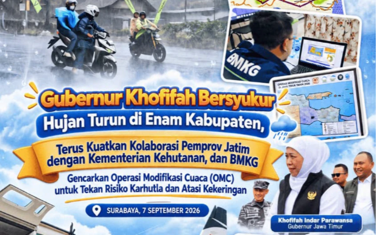 Thumbnail Berita - Tekan Risiko Karhutla BPBD Jatim Tebar 3.200 NaCL, Gubernur Khofifah: Alhamdulillah Mulai Turun Hujan