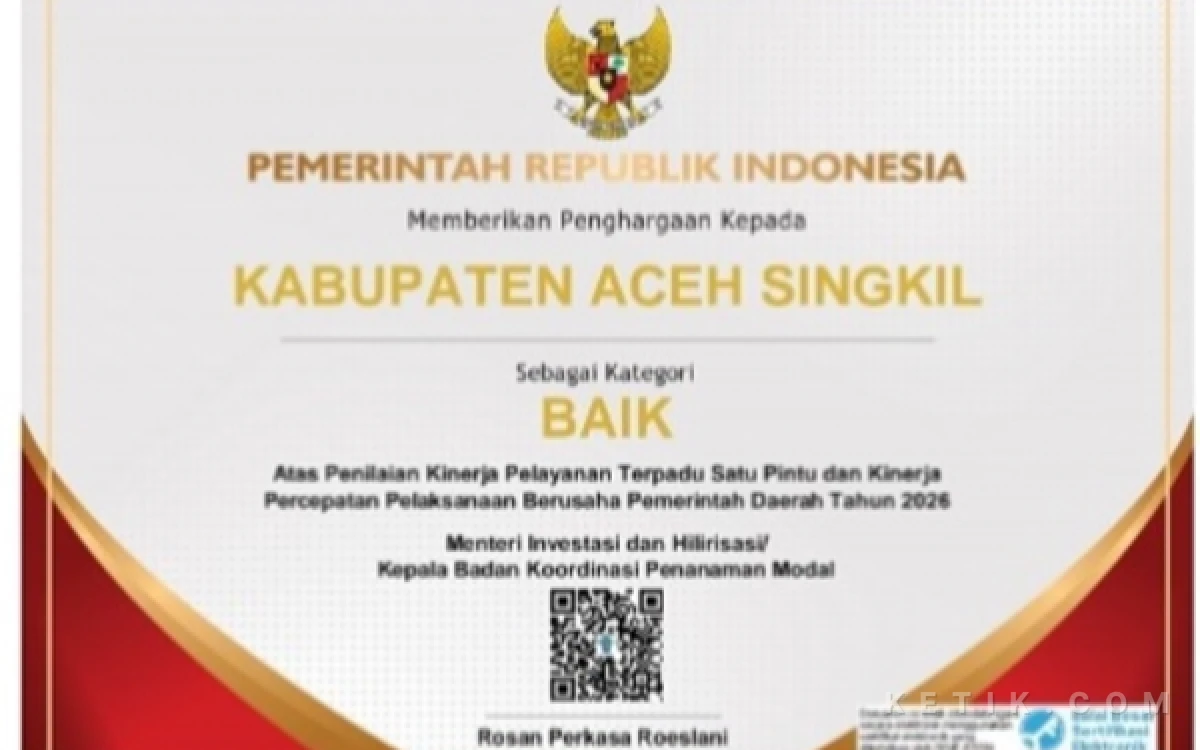DPMPTSP Aceh Singkil Raih Predikat BAIK dalam Penilaian Kinerja PTSP dan Percepatan Berusaha 2026